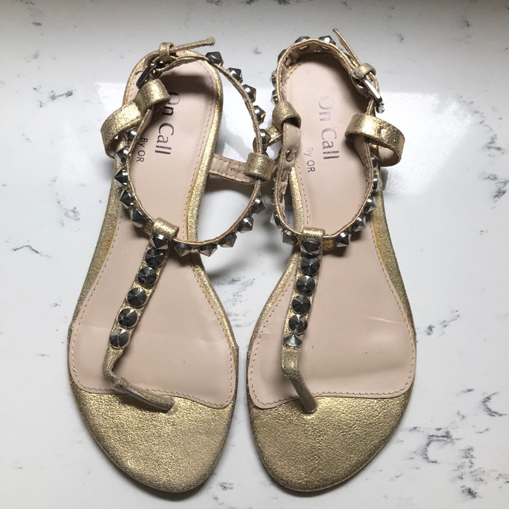Gold w/ silver studs Leather sandal